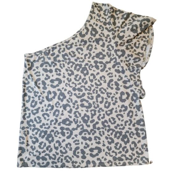 Asymmetric One Shoulder Ruffle Animal Print Top - Picture 1 of 6